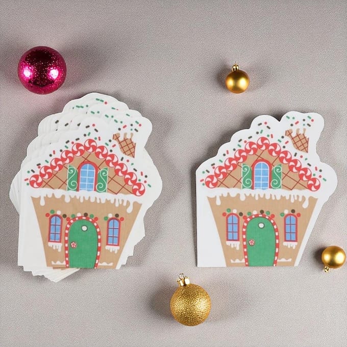 Kerst servetten peperkoekhuisje - 12 stuks - 33x33 cm - Kerstaccessoire