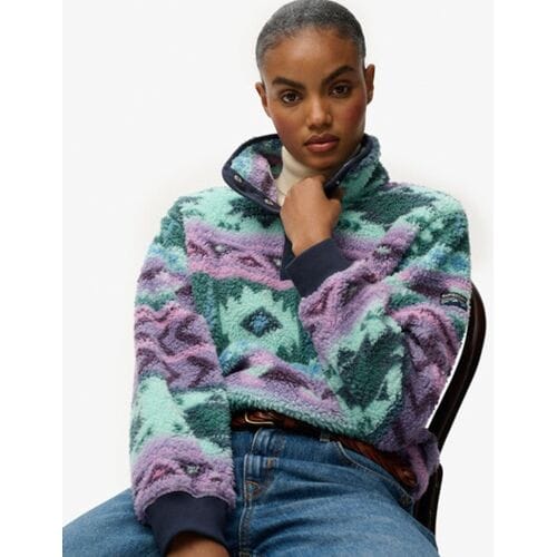 Superdry Super Zachte Teddy Fleece met Print Blauw Grootte: 44