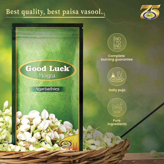Cycle Pure Agarbathi GoodLuck Pack Combo Spécial Bâtonnets d'Encens Champa Mogra Rose 3 Sachets(220 g par Sachet) green