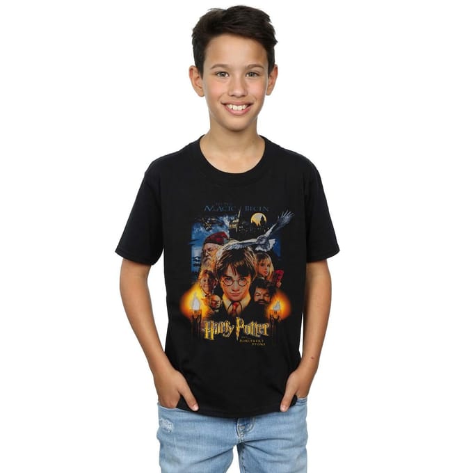 Harry Potter Jongens De Steen der Tovenaars Poster T-Shirt (Zwart)