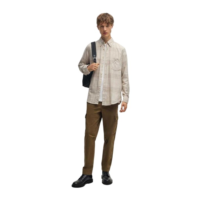 Boss Herenoverhemd Rickert_M, reguliere pasvorm, met knopen (Licht Beige)