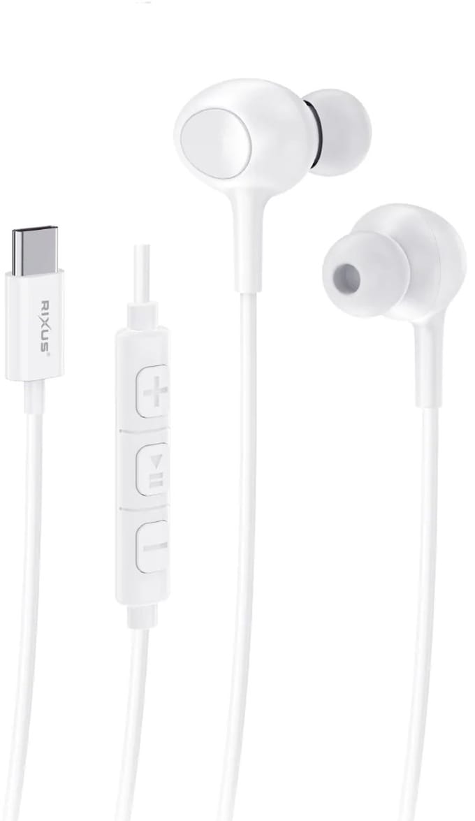 Rixus RXHD56CW USB-C Wired Earbud With Microphone White