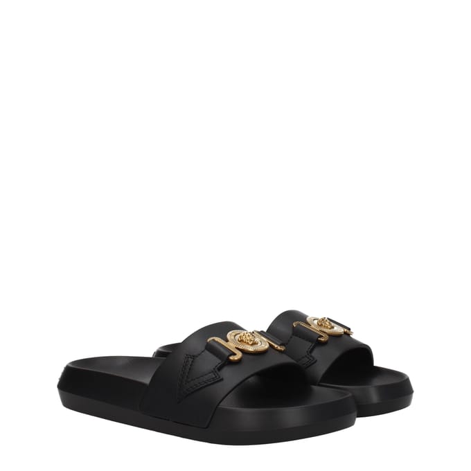 Versace Zwarte Leren Slippers