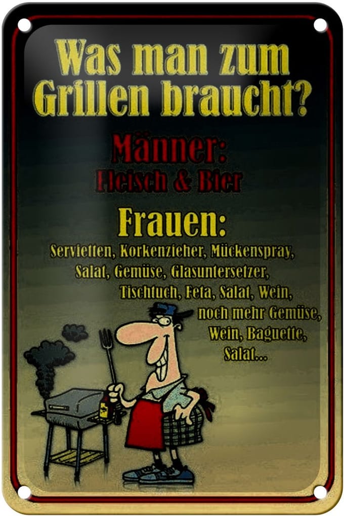 Blechschild Spruch 12x18cm Grillen Männer Fleisch Bier