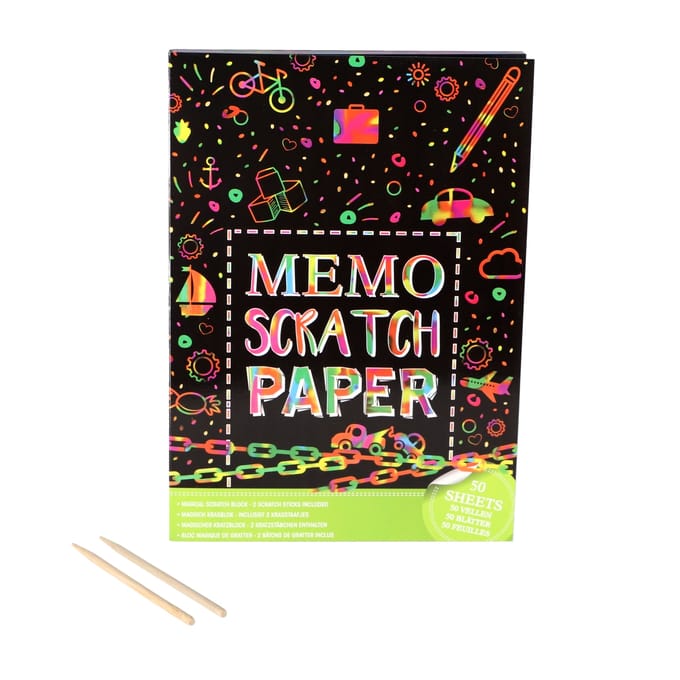 Scratch-memo papier A4, 50 vellen, inclusief 2 pennen