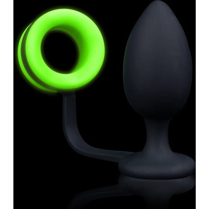 Shots - Ouch! Butt Plug met Cockring neon green/black