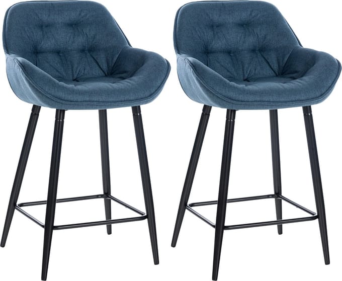 CLP Gibson Set van 2 barkrukken - met rugleuning - met armleuning - blauw Stof