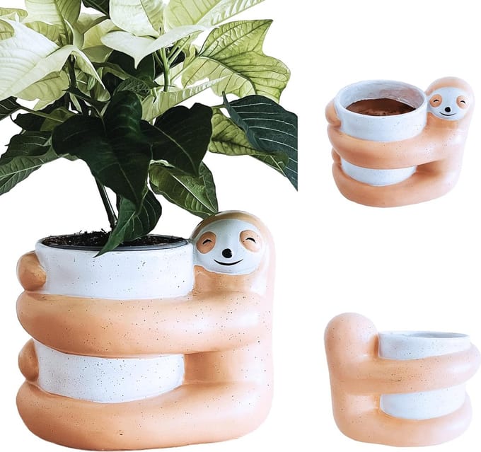Staande luiaard bloempot - handbeschilderd - 1 stuk - diameter 8 cm
