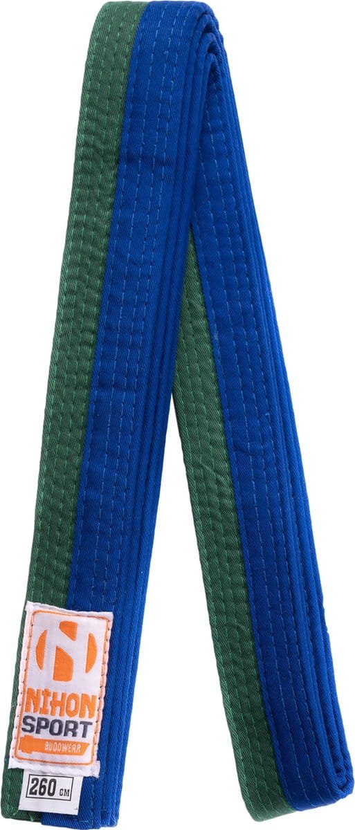 Tweekleurige judo- en karateband Nihon | stevige kwaliteit | Groen / Blauw (Maat: 240)