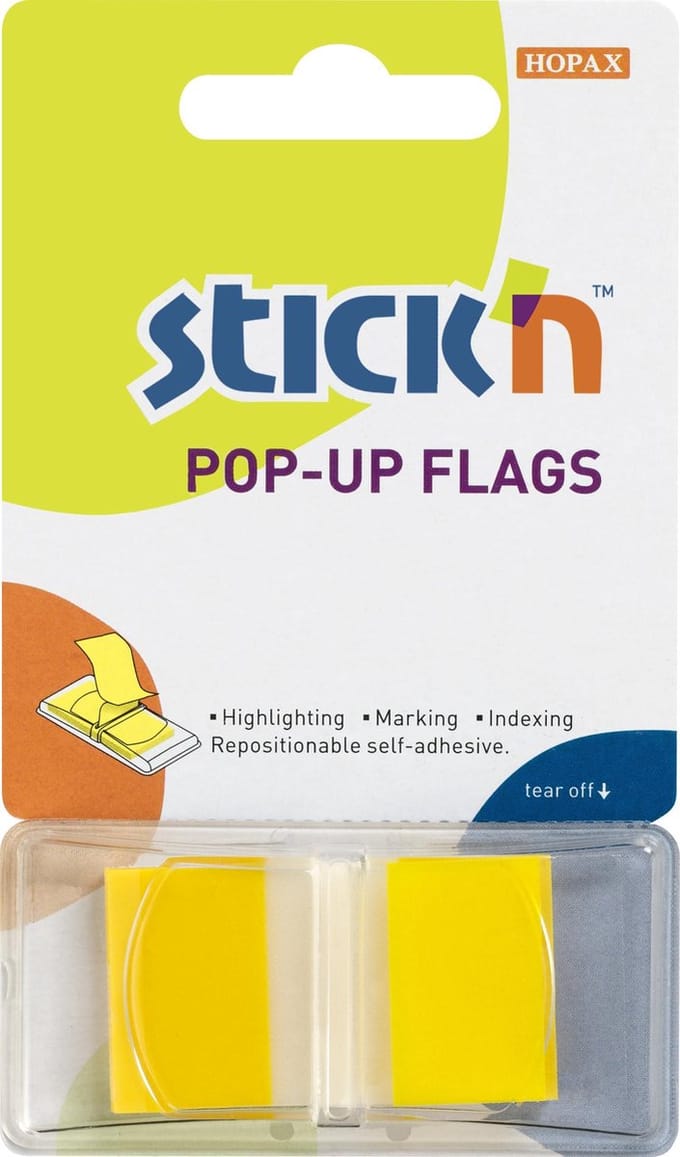 Stick'n Index tabs - 45x25mm - Neon transparant geel - Rechthoekig - 50 sticky tabs