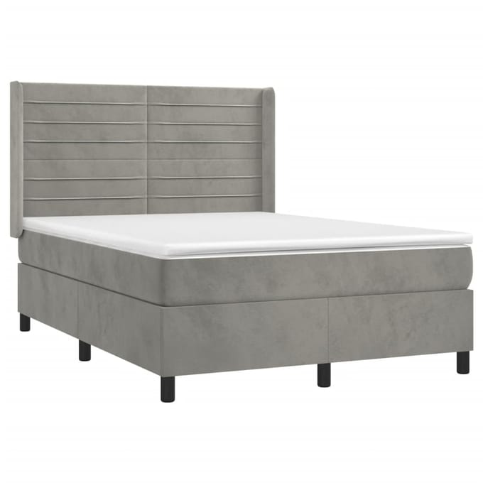 vidaXL - Boxspring - met - matras - fluweel - lichtgrijs - 140x200 - cm