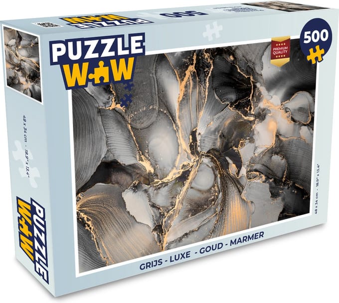Puzzel Grijs - Luxe - Goud - Marmer print - Legpuzzel - Puzzel 500 stukjes