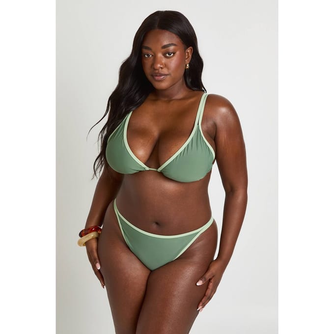 boohoo Dames Plus Contrast Hoge Pijp Bikini | Groente | Maat: 56