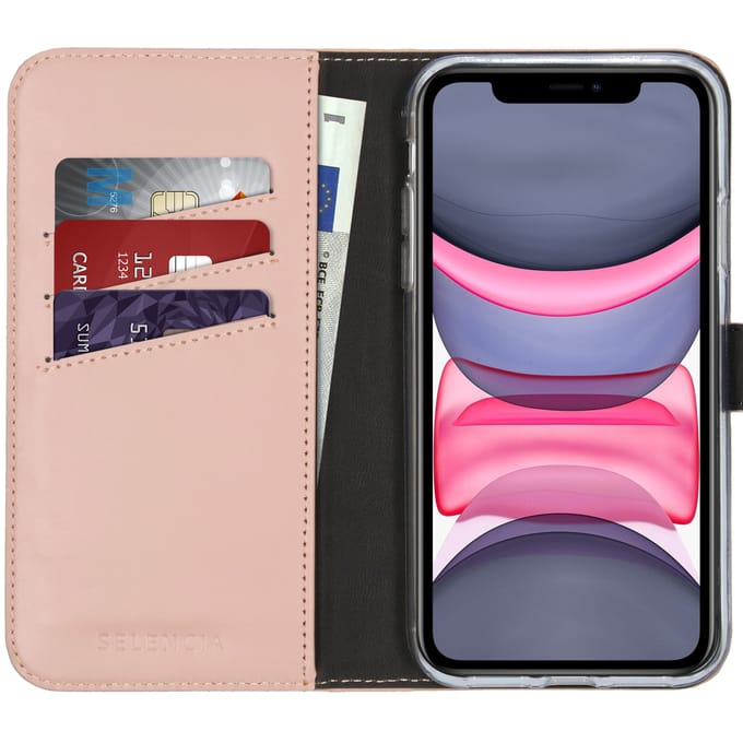 Selencia Hoesje - Geschikt voor Apple iPhone 11 - Echt Lederen Bookcase - Dusty Pink