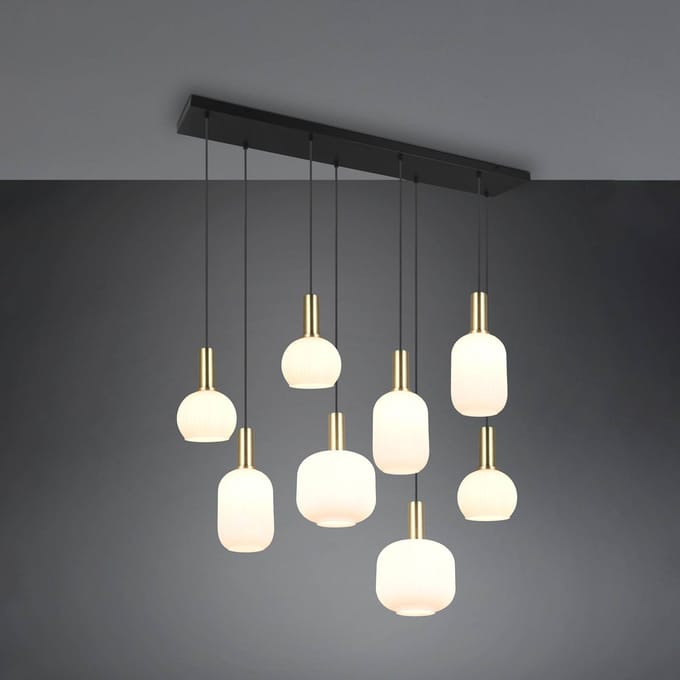 TRIO DIVA - Hanglamp - Messing mat - Wit glas - excl. 8x E27 8,5 W - Plafondbevestiging - In hoogte verstelbaar