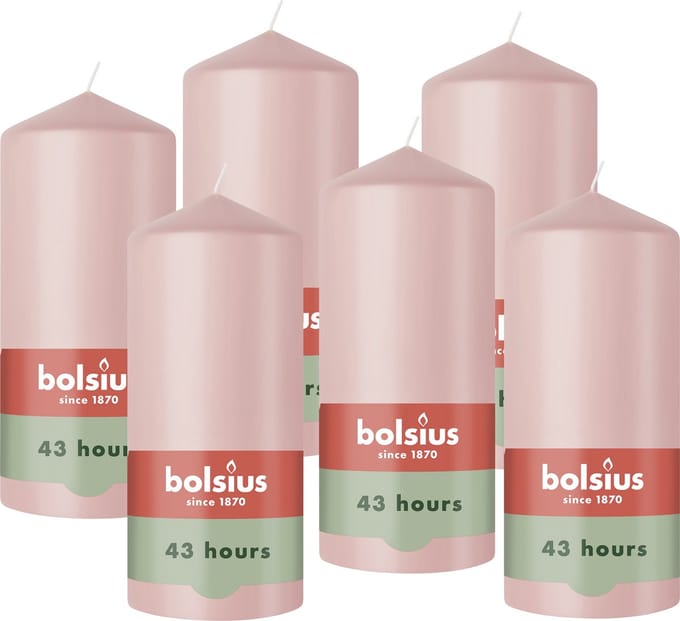 Bolsius - Gladde Stompkaarsen - 6 Stuks - Roze - 13 cm - 43 Branduren