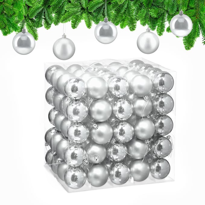 kerstballen set van 100 - Ø 6 cm - glanzend - mat - kunststof - zilver