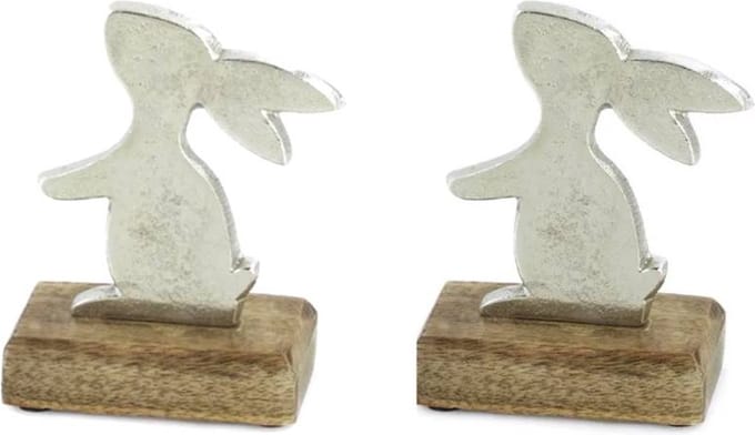 Decoratief figuur - set van 2 hazen / konijnen op staander - konijn / haas