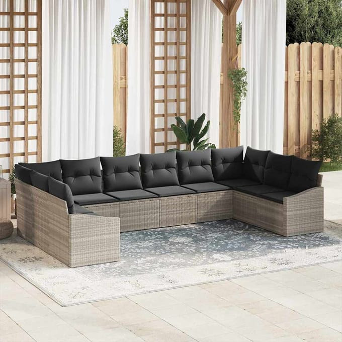 vidaXL Bankstel 10 st Lichtgrijs poly rattan