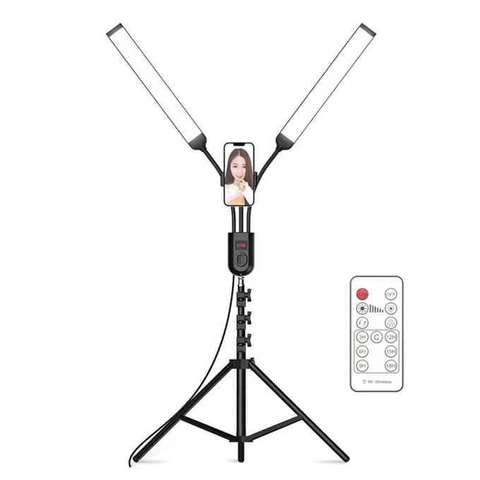 Flexibel 2-armig LED Videolicht Fotografie Invullicht 3000K/4000K/6000K Tweekleurig Dimbaar Timer US Plug gray