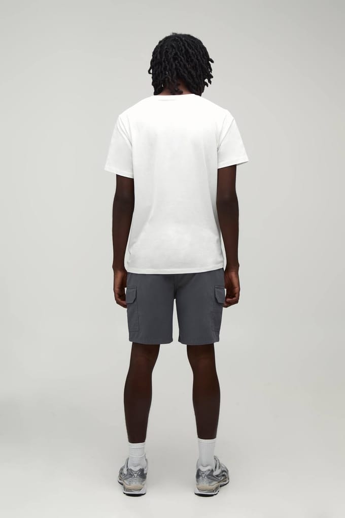 Essentiële Slim Fit Elastische Middellange Twill Cargo Shorts | Grey | Size Medium