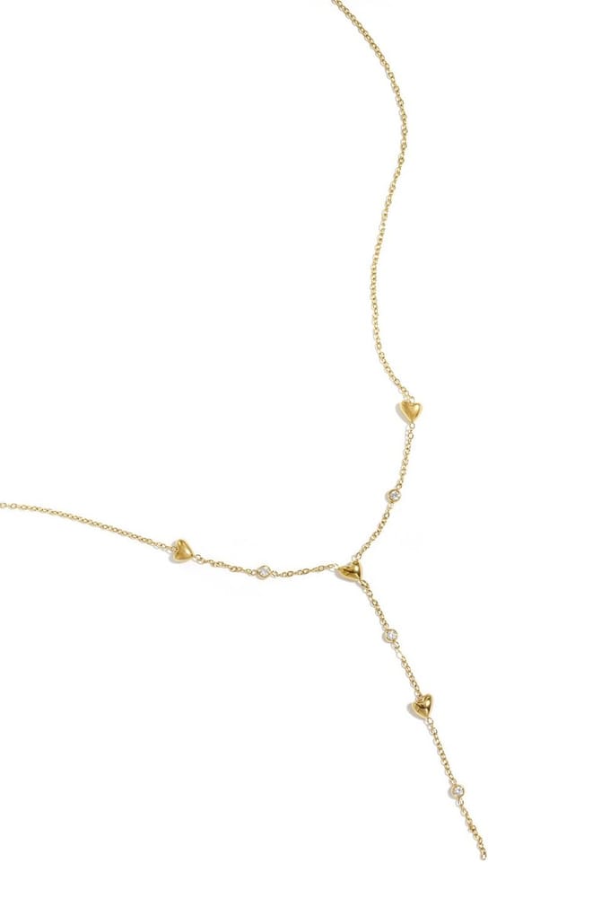 Bijoutheek Collier Y-Vorm Hartjes Steentjes Goudkleurig