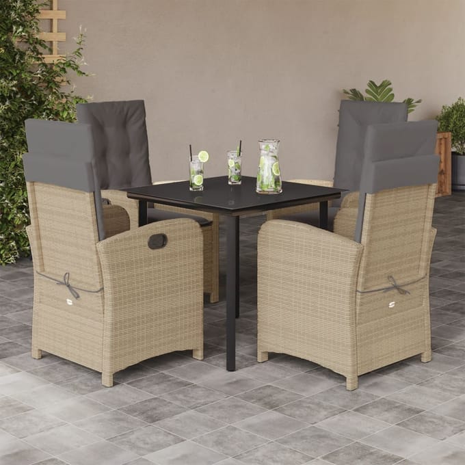 vidaXL - 5-delige - Tuinset - met - kussens - poly - rattan - gemengd - beige