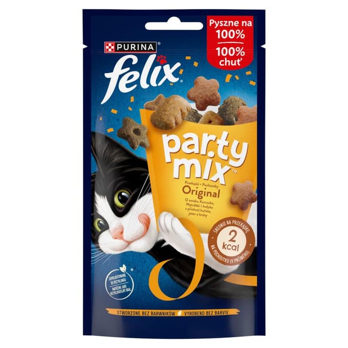 Felix Party Mix Original Snacks au Goût de Poulet, Foie et Dinde 60 G