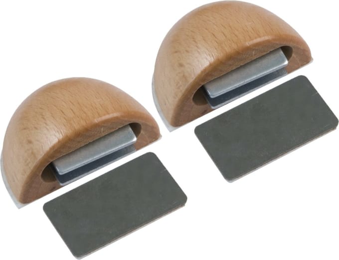 AMIG Deurstop/deurmagneet - 2x - D48mm - zelfklevend - beuken - kunststof