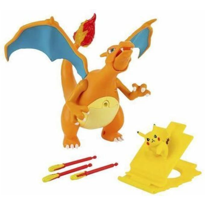 Pokemon Deluxe Figuur 15cm Fly Charizard met Pikachu & Launcher Bekende knuffels