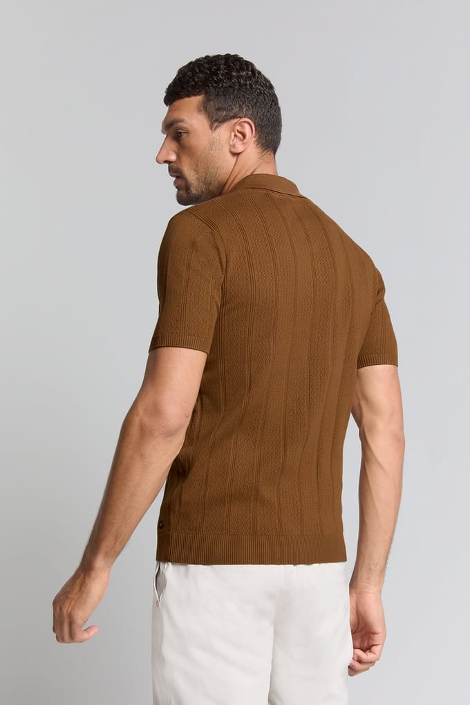 No Excess Pullover short sleeve polo button s camel