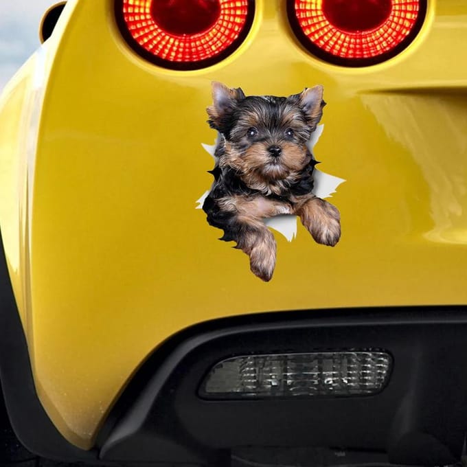 Vinyl Sticker Leuke Yorkshire Terriër Hond Auto Sticker Waterdicht Op Bumper Achterruit 12CM black