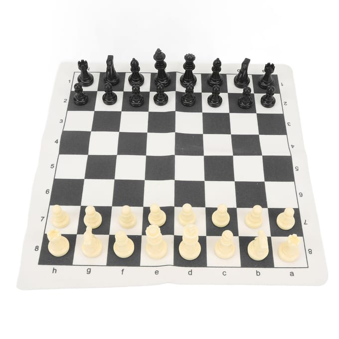 Draagbare Schaken Dammen Set Oprolbaar Schaakbordspel met Handheld Rits Opbergtas voor black