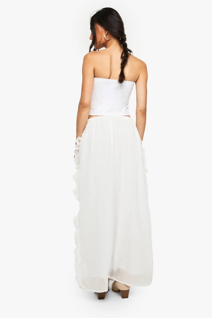 boohoo Dames Chiffon maxirok met ruches | Ivory | Maat: 6