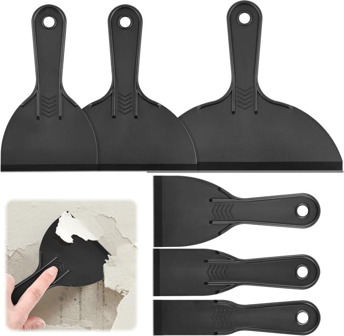 Set van 6 Flexibele Plastic Spackmesjes en Schrapers voor Verf, Behang en Stickerverwijdering