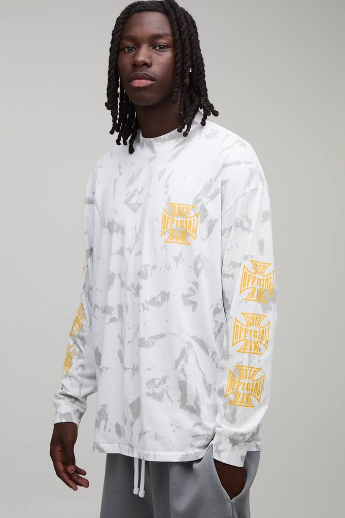 Oversized Tie-dye T-shirt Met Lange Mouwen En Officiële Print | Stone | Size Medium