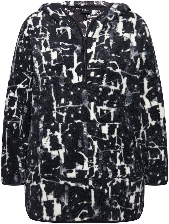 Ulla Popken - Dames - lange trui teddyfleece capuchon lange mouwen - Zwart - Maat 46+
