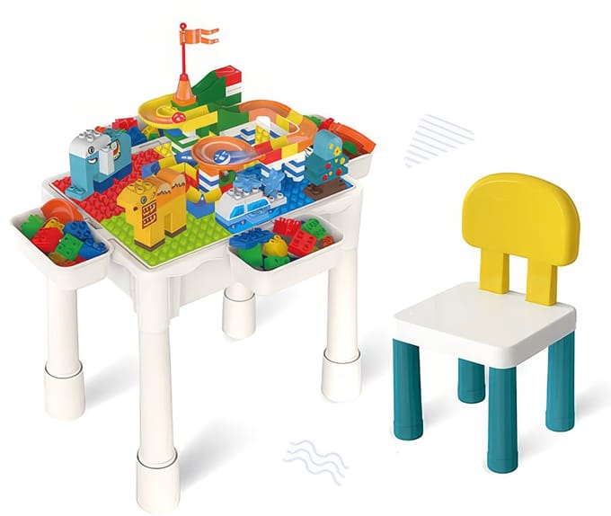Bouwtafel met knikkerbaan en blokken