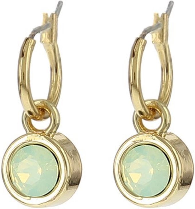 Biba Hang Oorbellen met Swarovski Steentje Chrys. Opal Goud