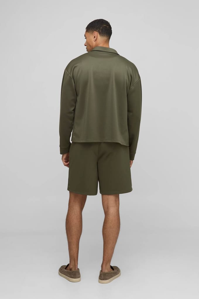 Oversized Scuba Harrington en Relaxed Short Set | Khaki | Size Medium