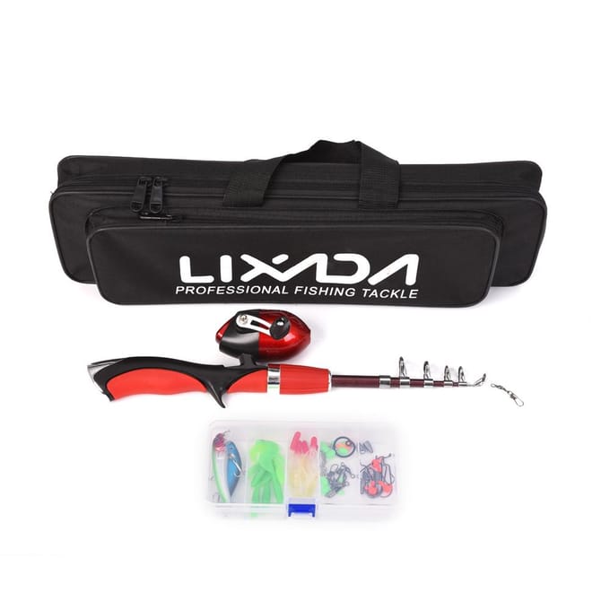 Lixada Draagbare 1,4m Telescopische Vishengel en Gesloten Vismolen Combo black