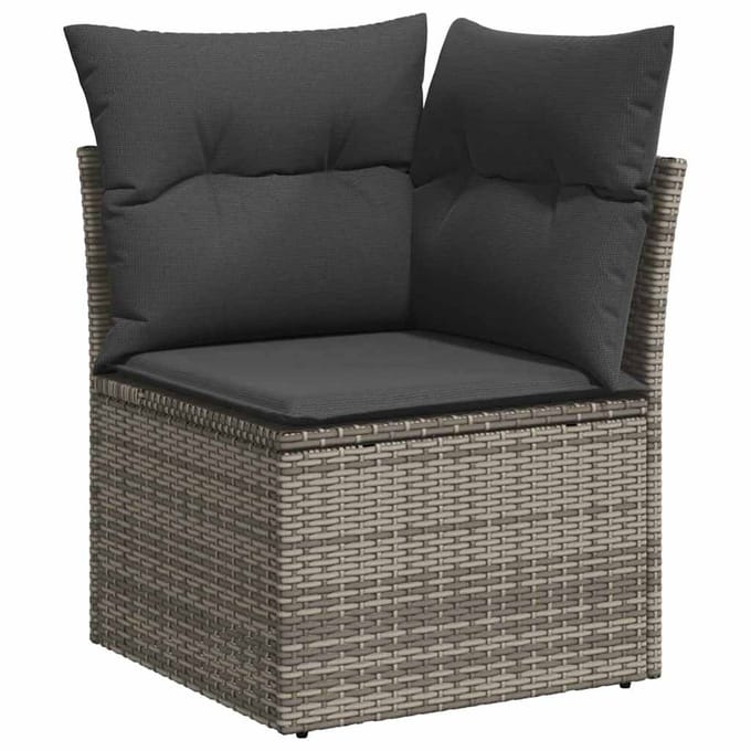 vidaXL Tuinbank Set met kussen met kussen 9 pcs Grijs Poly Riet