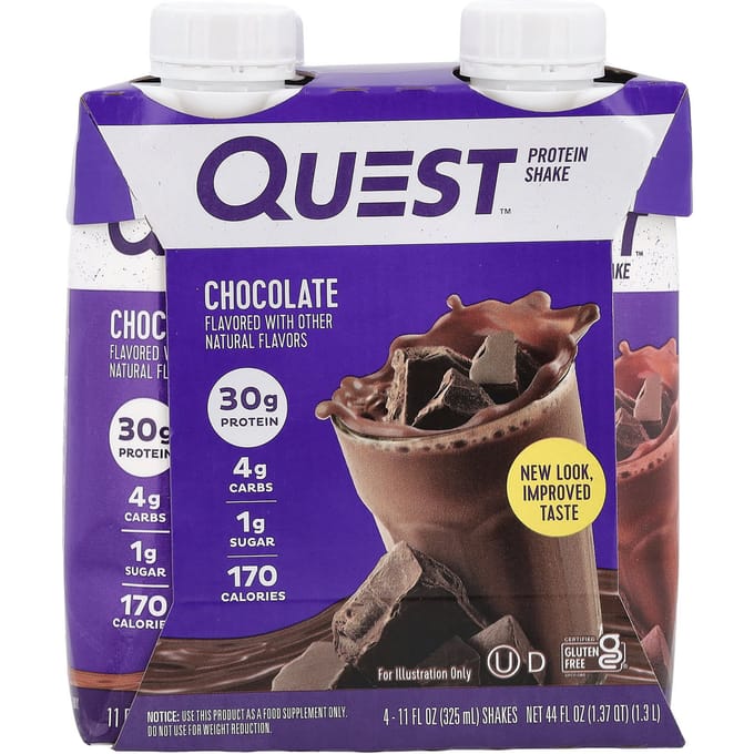 Quest Nutrition, Eiwitshake, Chocolade, 4 Stuks, 11 fl oz (325 ml) Elk