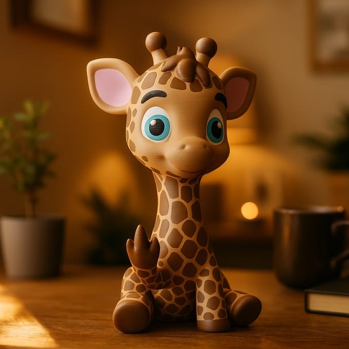AnimalsAttitude – Middelgrote Baby Giraffe Figurine met Middelvinger – 3D-geprint PLA Beeldje – Modern Interior Decor Item