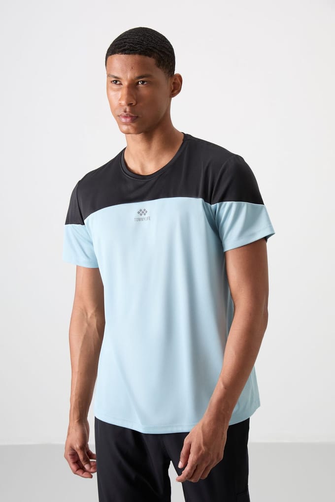 Heren T-shirt met kleurafwisseling en ronde hals