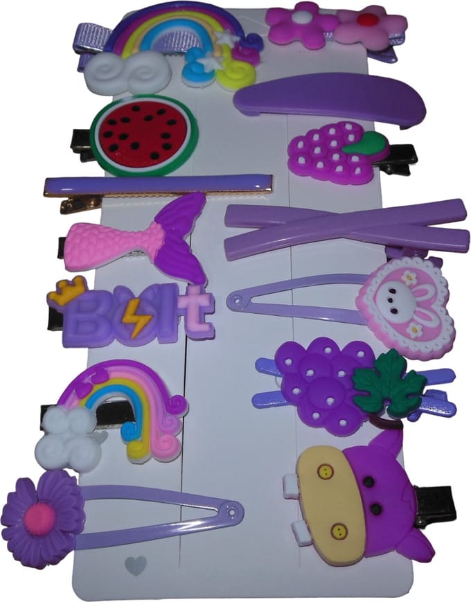 Haarspeldjes voor kinderen fleurig paars set van 14 stuks.