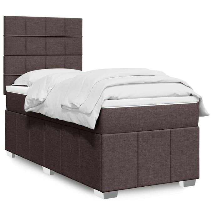 vidaXL - Boxspring - met - matras - stof - donkerbruin - 90x200 - cm