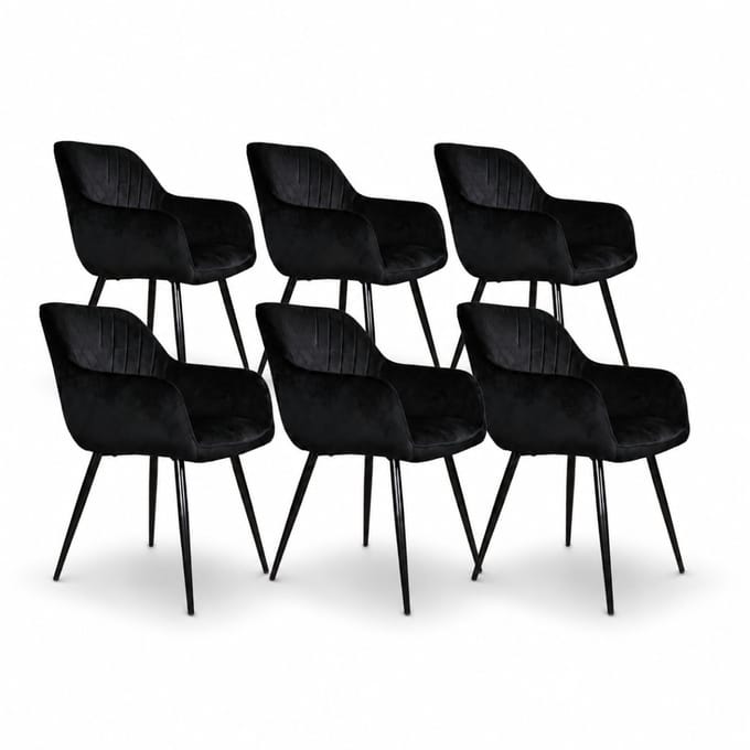 DS4U® - Gaby eetkamerstoel - Set van 6 - Zwart - Velvet - Met armleuning