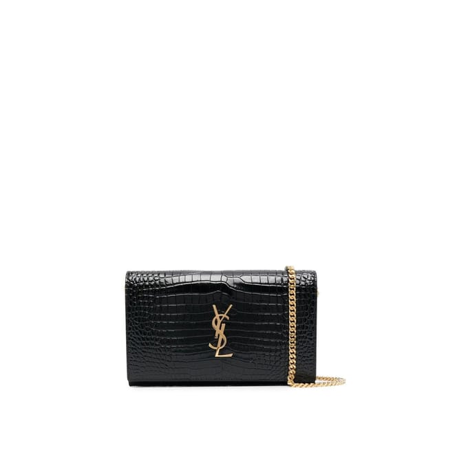 Saint Laurent Cassandre portemonnee met ketting van leer met krokodillenprint