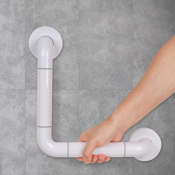 Badkamer handgreep - Veiligheidshandgreep douche - Veilig douchen - L-vormig ontwerp - 30 x 30 cm - Wit